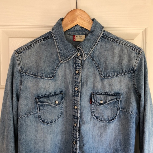 •Levi’s Red Tab Denim Jean Cowboy Western Shirt Button Down - Picture 4 of 9